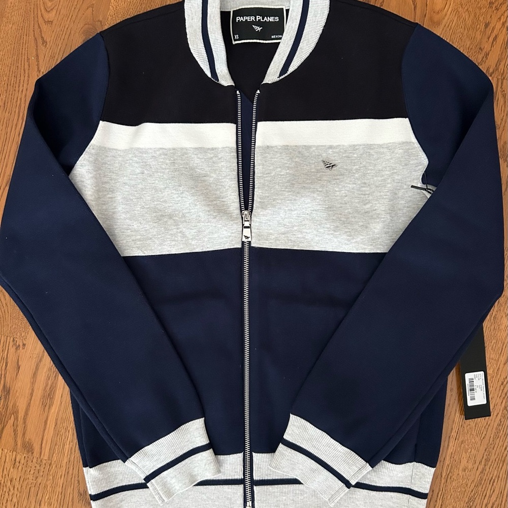NEW w/ tags! Paper Planes Unisex Navy Full Milano Knit Track Jacket & joggers XS